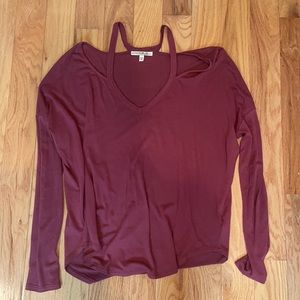 Express one eleven cut out long sleeve shirt maroon